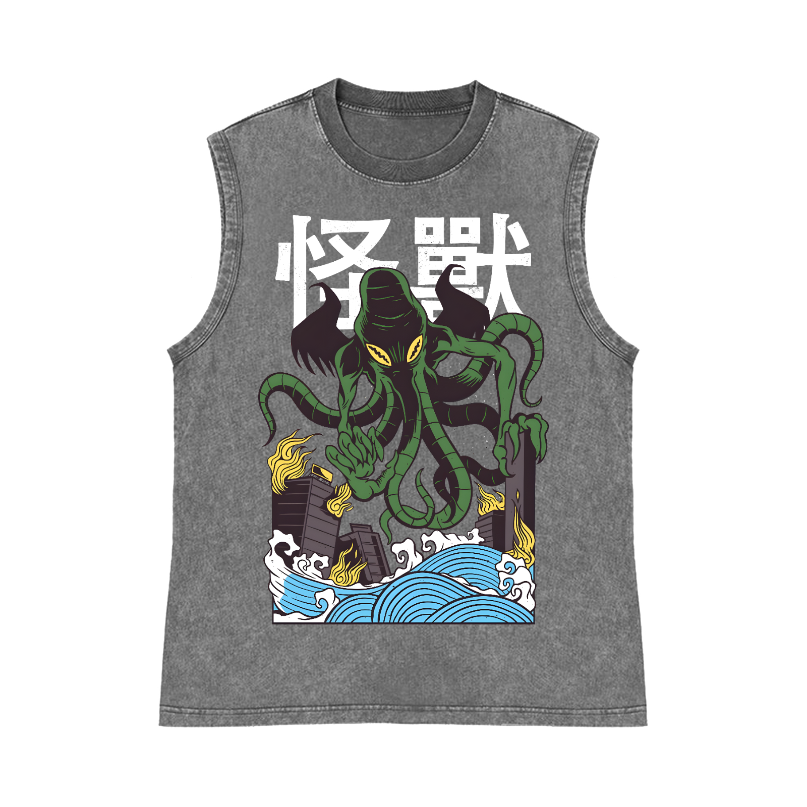 Monster Pure Cotton Wash-Dyed Sleeveless Tank Top
