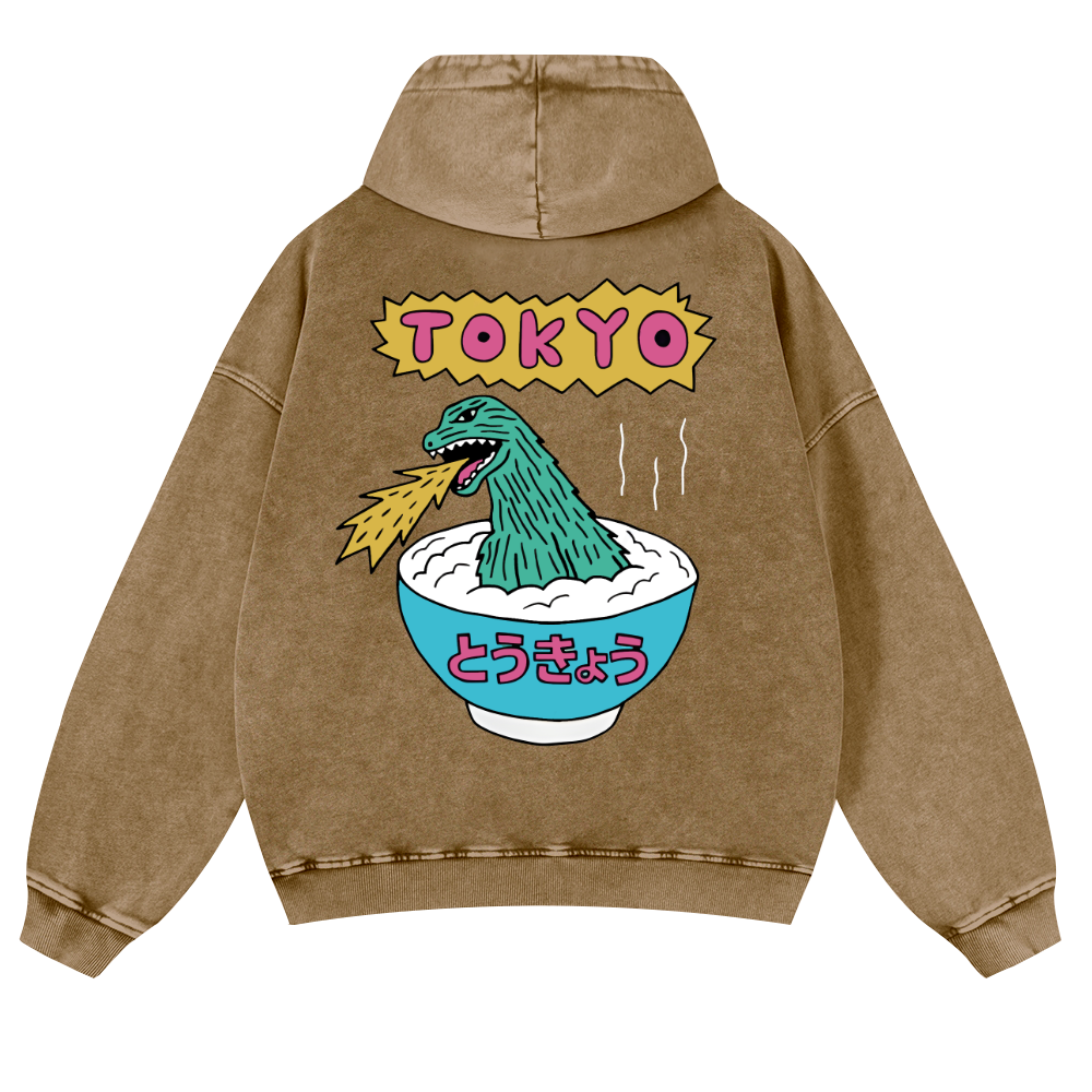 Kaiju The Monster Rice of Tokyo Vintage Washed Cotton Back Art Hoodie