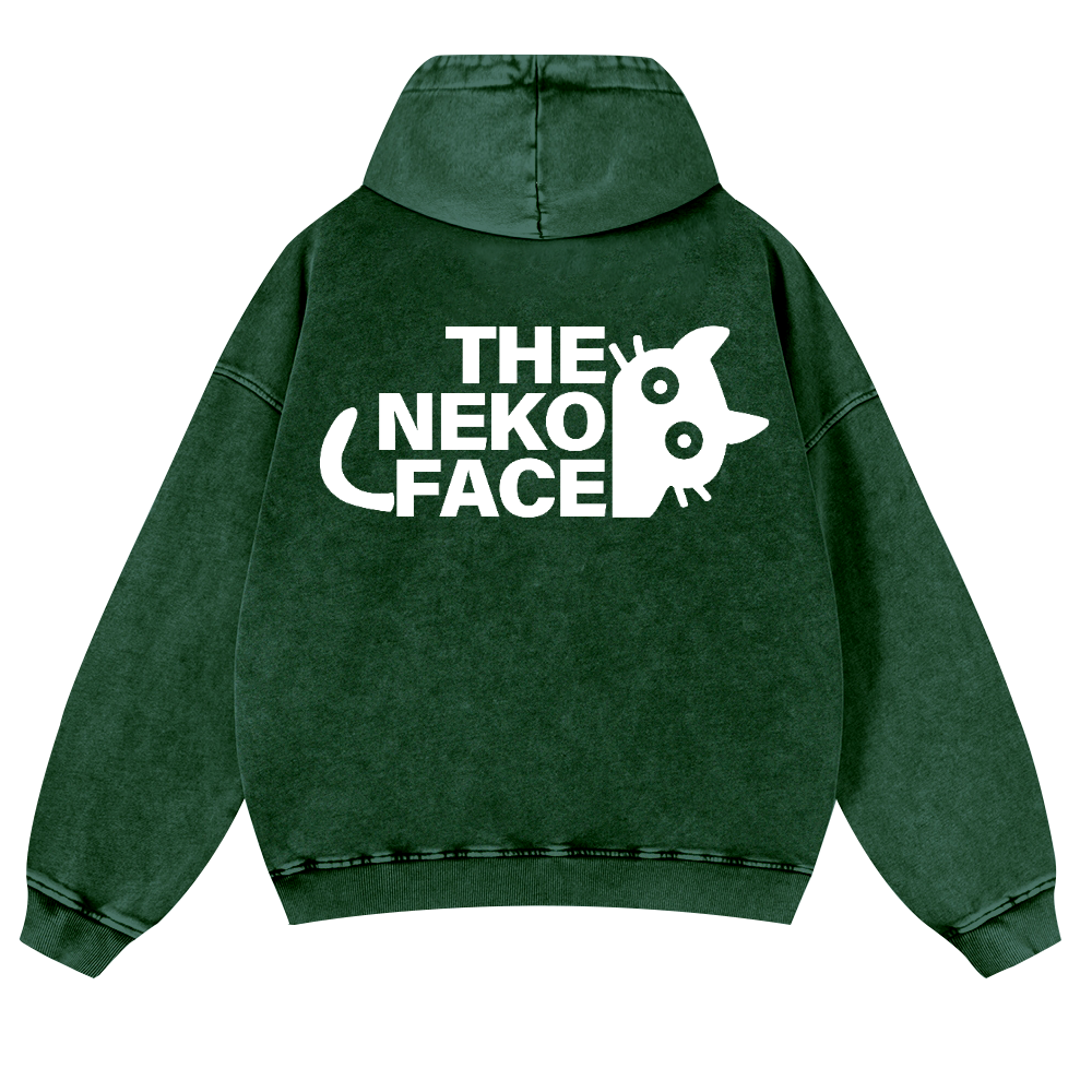 The Neko Face Vintage Washed Cotton Back Art Hoodie