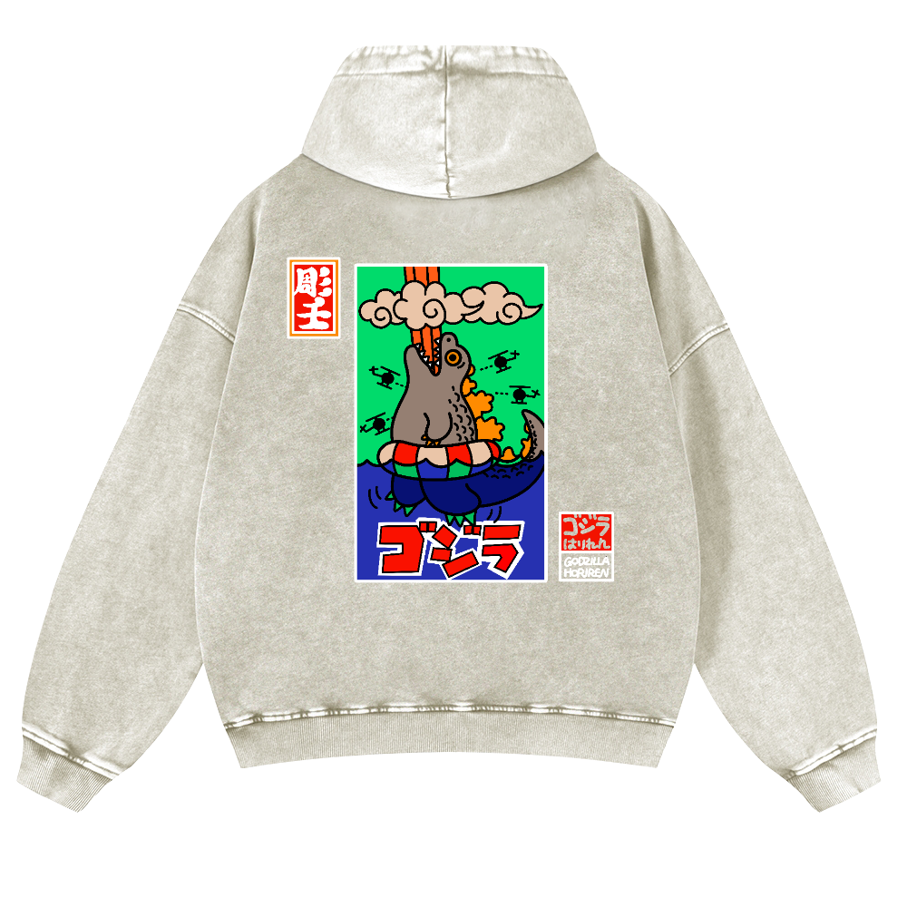 Kaiju Vintage Washed Cotton Back Art Hoodie