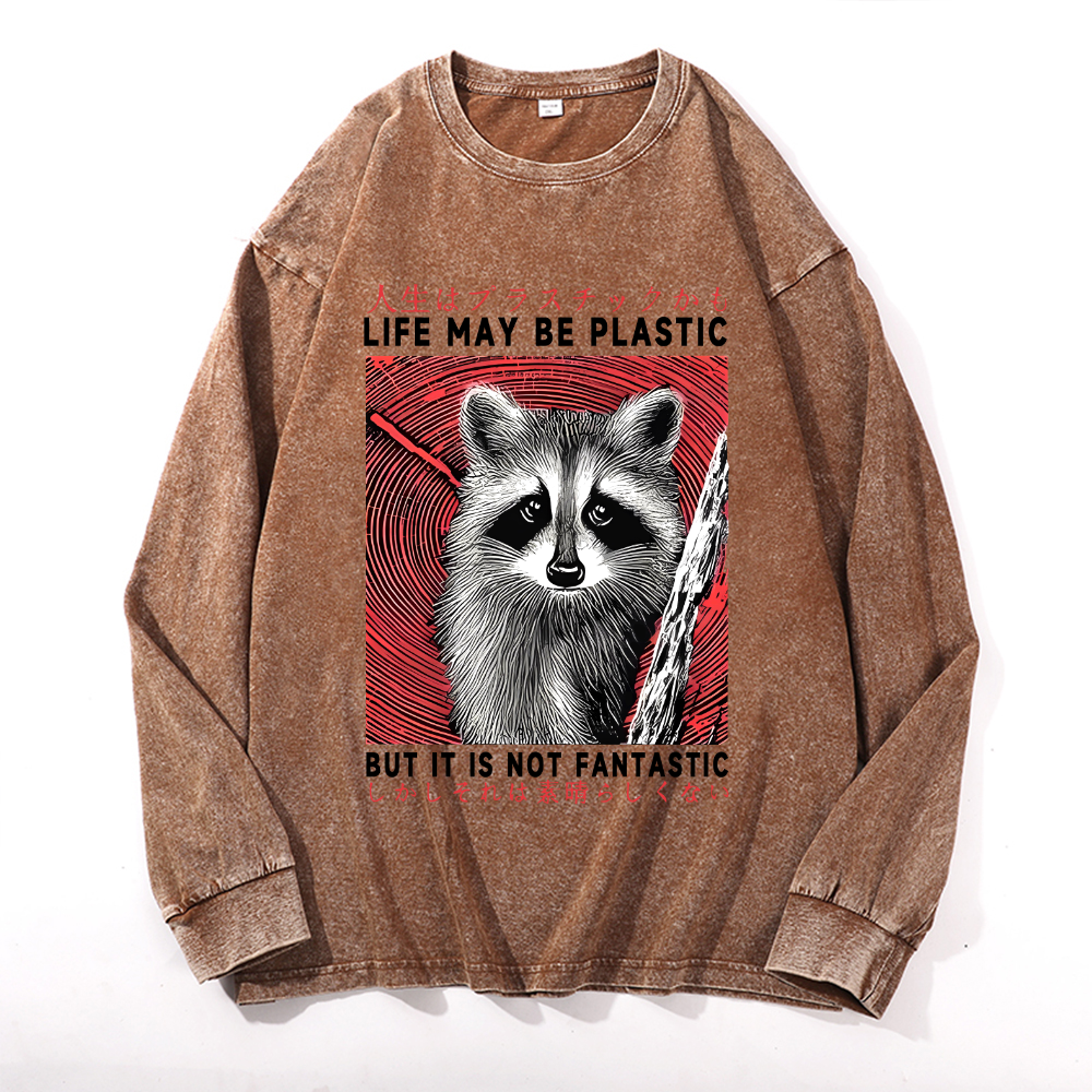 Vintage Cotton Wash Crewneck Long-Sleeve T-Shirt