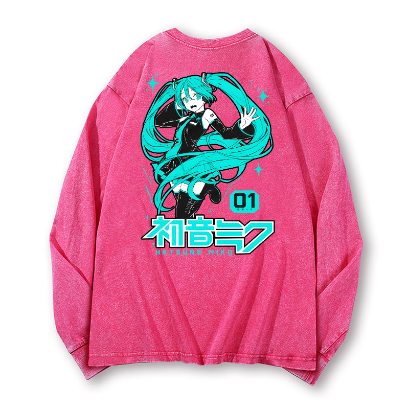 Hatsune Miku Vintage Washed Cotton Back Art Long-sleeve T-shirt