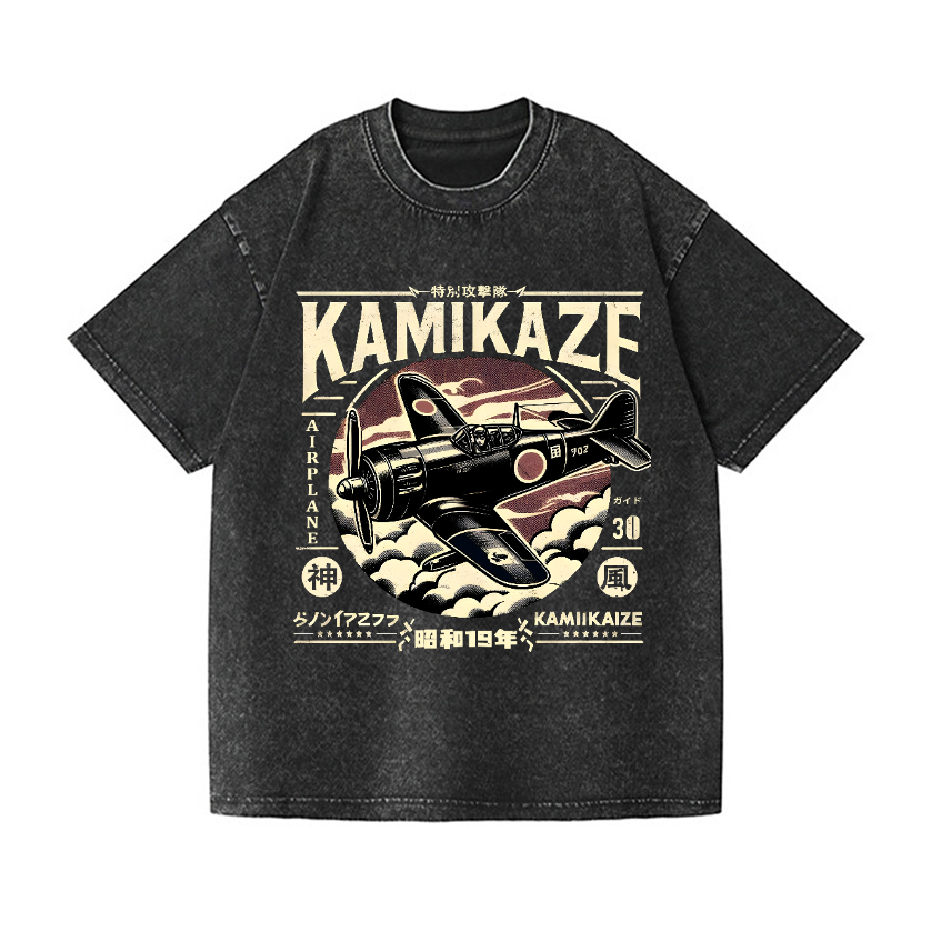 Kamikaze Airplane Vintage Wash Japanese Design T-Shirt