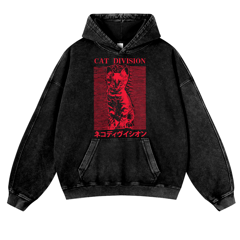 Cat Division Vintage Washed Thick Cotton Hoodie