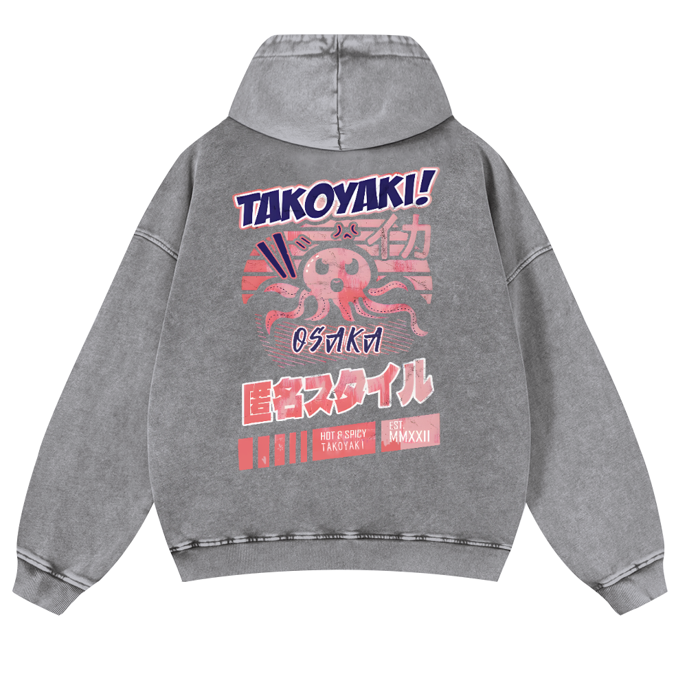Octopus Takoyaki Vintage Washed Cotton Back Art Hoodie
