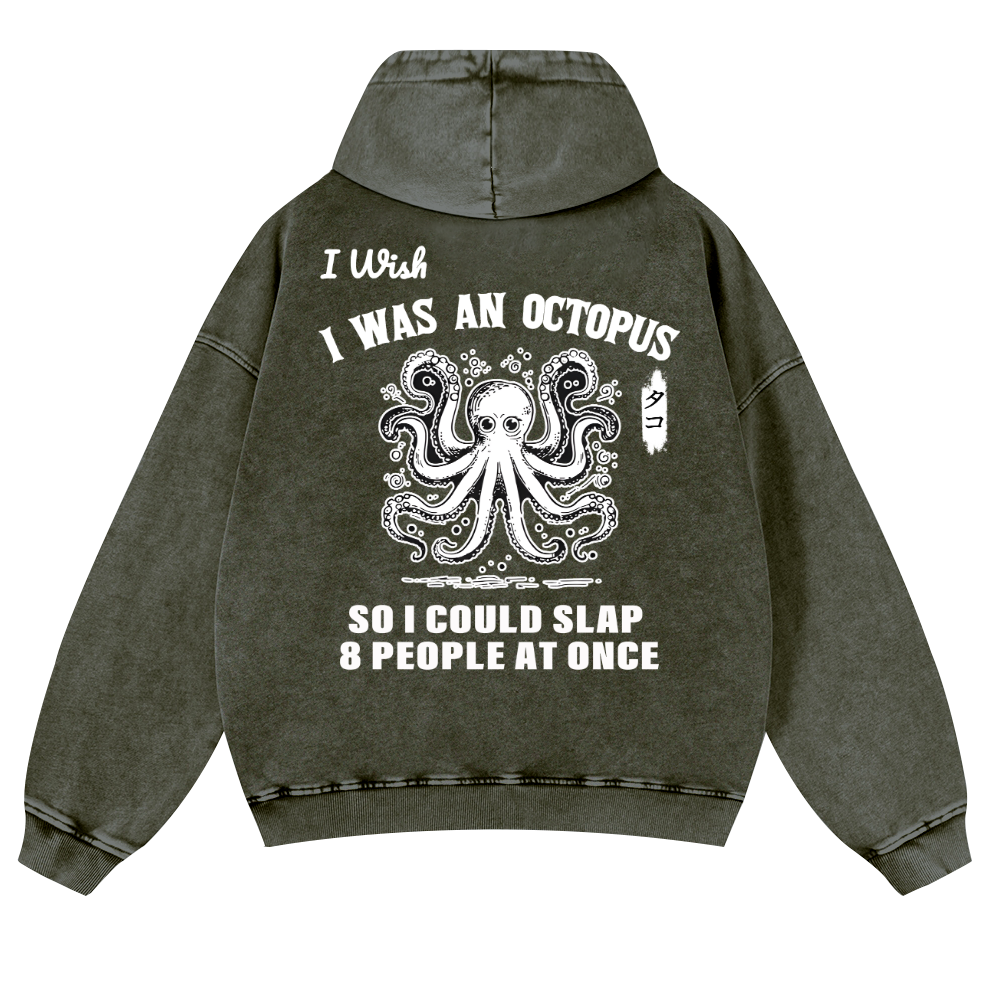 Octopus Vintage Washed Cotton Back Art Hoodie