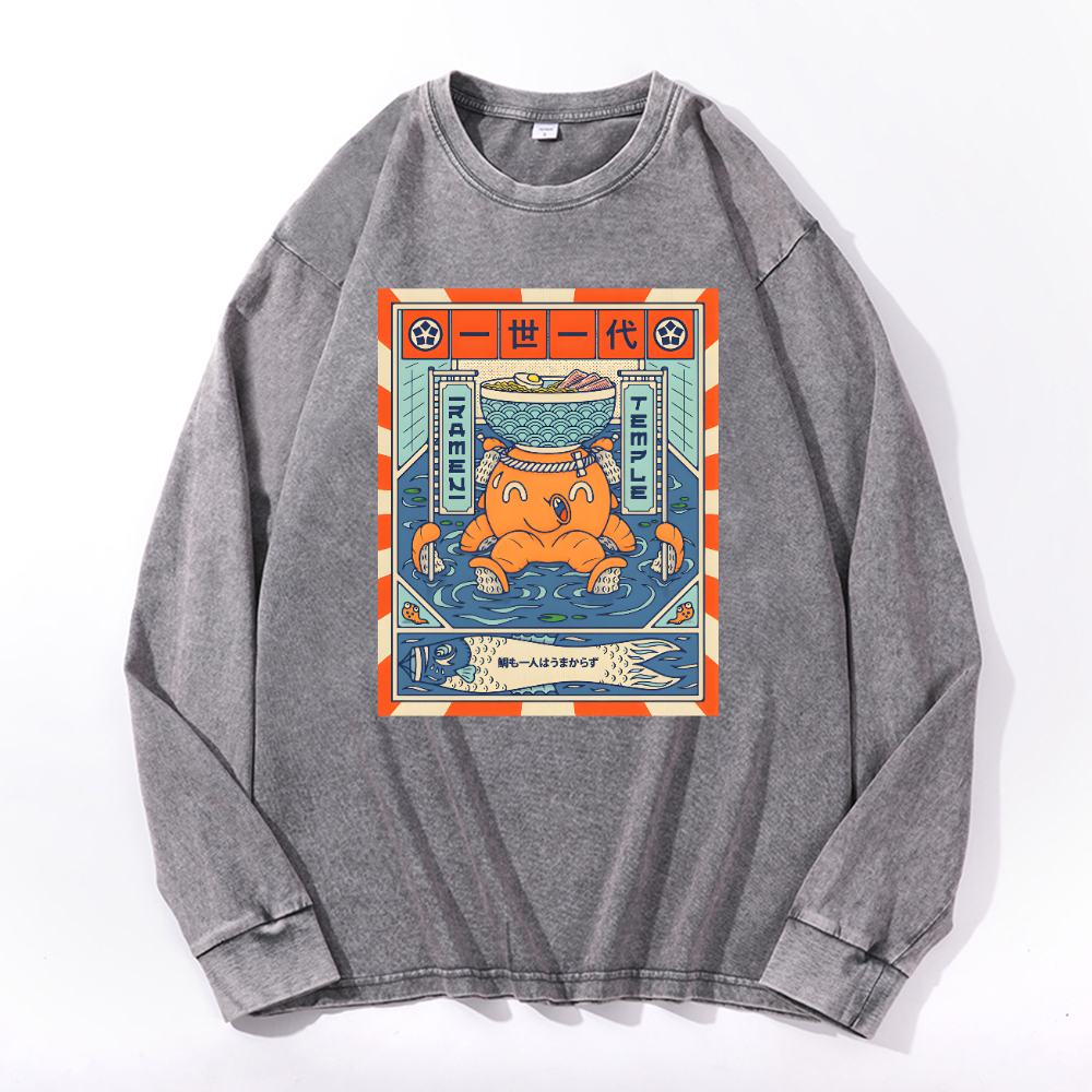 Octopus Vintage Cotton Wash Crewneck Long-Sleeve T-Shirt