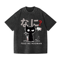 Cat Feed Me Vintage Wash Japanese Design T-Shirt