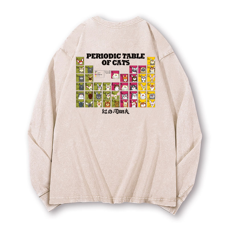 Periodic Table of Cats Vintage Washed Cotton Back Art Long-sleeve T-shirt