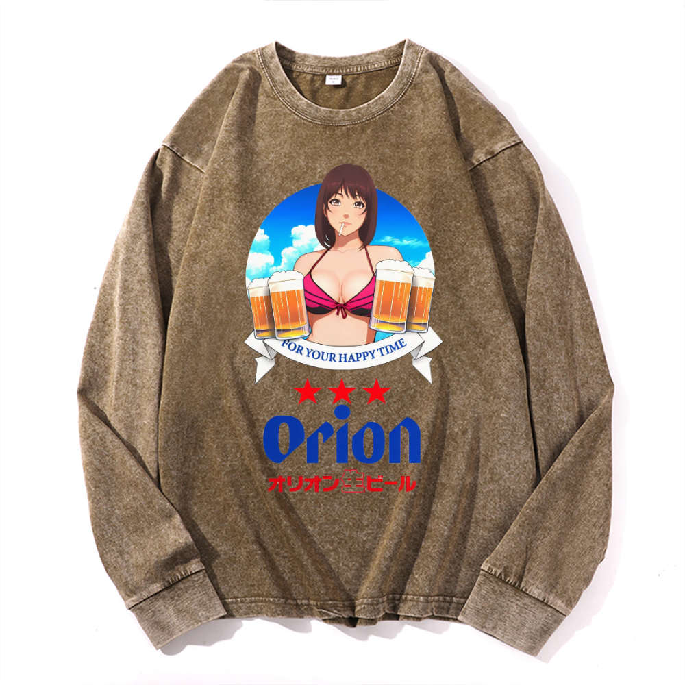 Vintage Cotton Wash Crewneck Long-Sleeve T-Shirt
