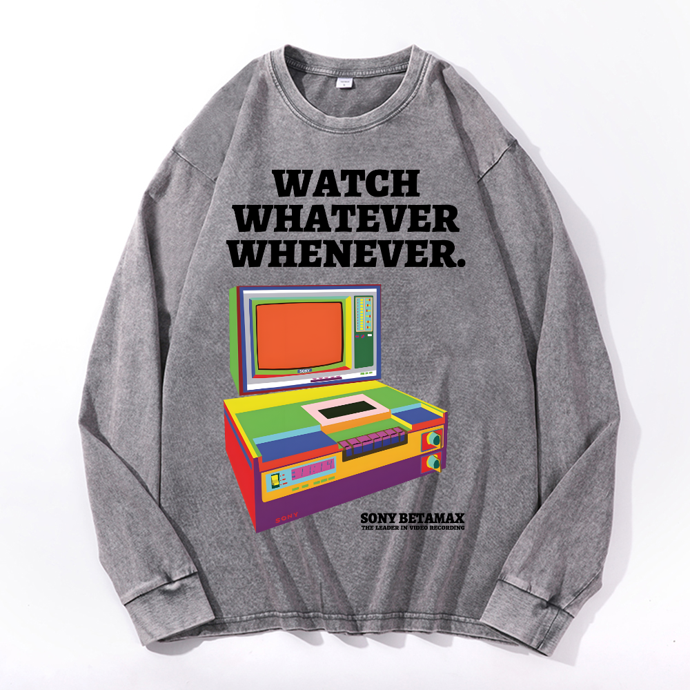 Sony Betamax Vintage Cotton Wash Crewneck Long-Sleeve T-Shirt