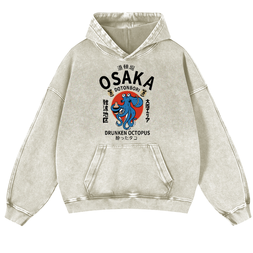 Osaka Drunken Octopus Vintage Washed Thick Cotton Hoodie