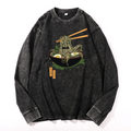Ramen Monster Vintage Cotton Wash Crewneck Long-Sleeve T-Shirt