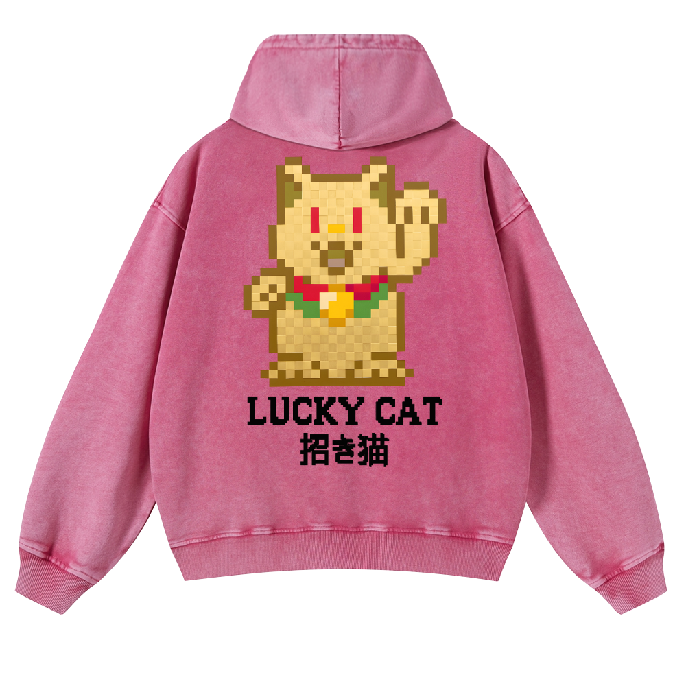 Mosaic Lucky Cat Vintage Washed Cotton Back Art Hoodie