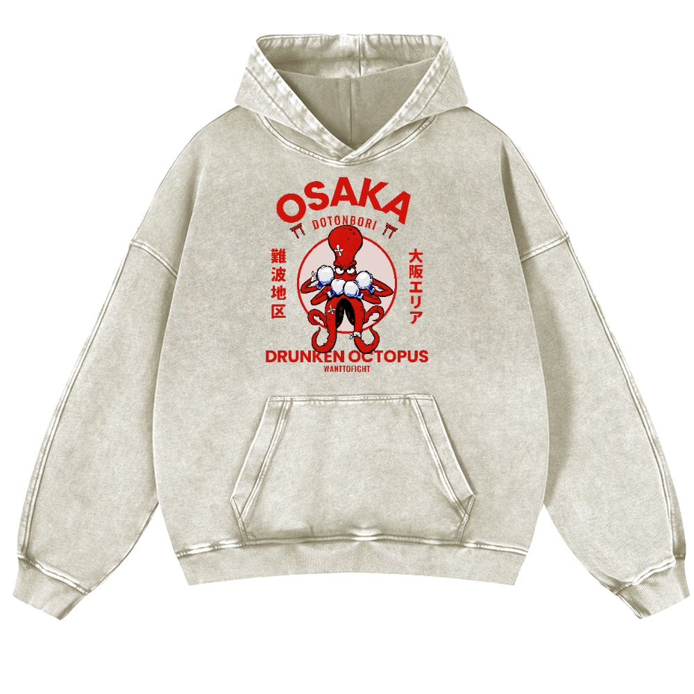 Osaka Drunken Octopus Vintage Washed Thick Cotton Hoodie
