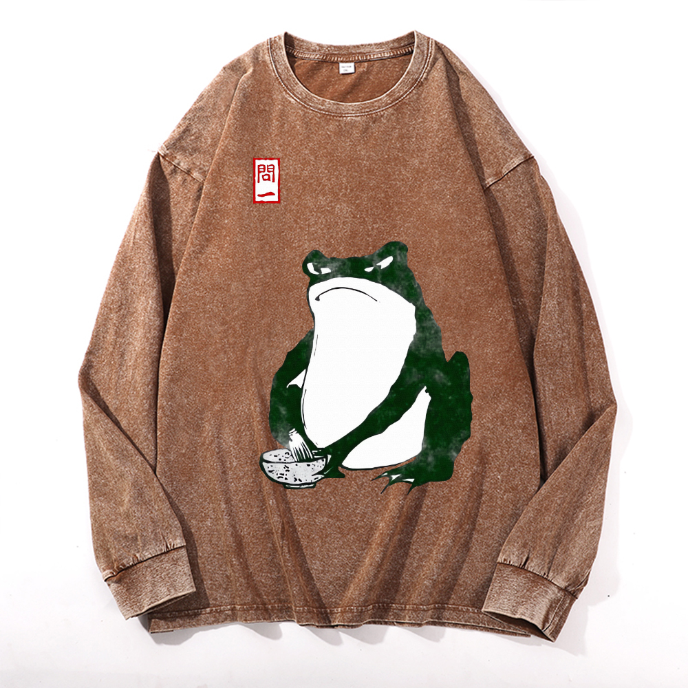 Frog Vintage Cotton Wash Crewneck Long-Sleeve T-Shirt