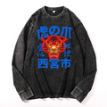 Tiger Vintage Cotton Wash Crewneck Long-Sleeve T-Shirt