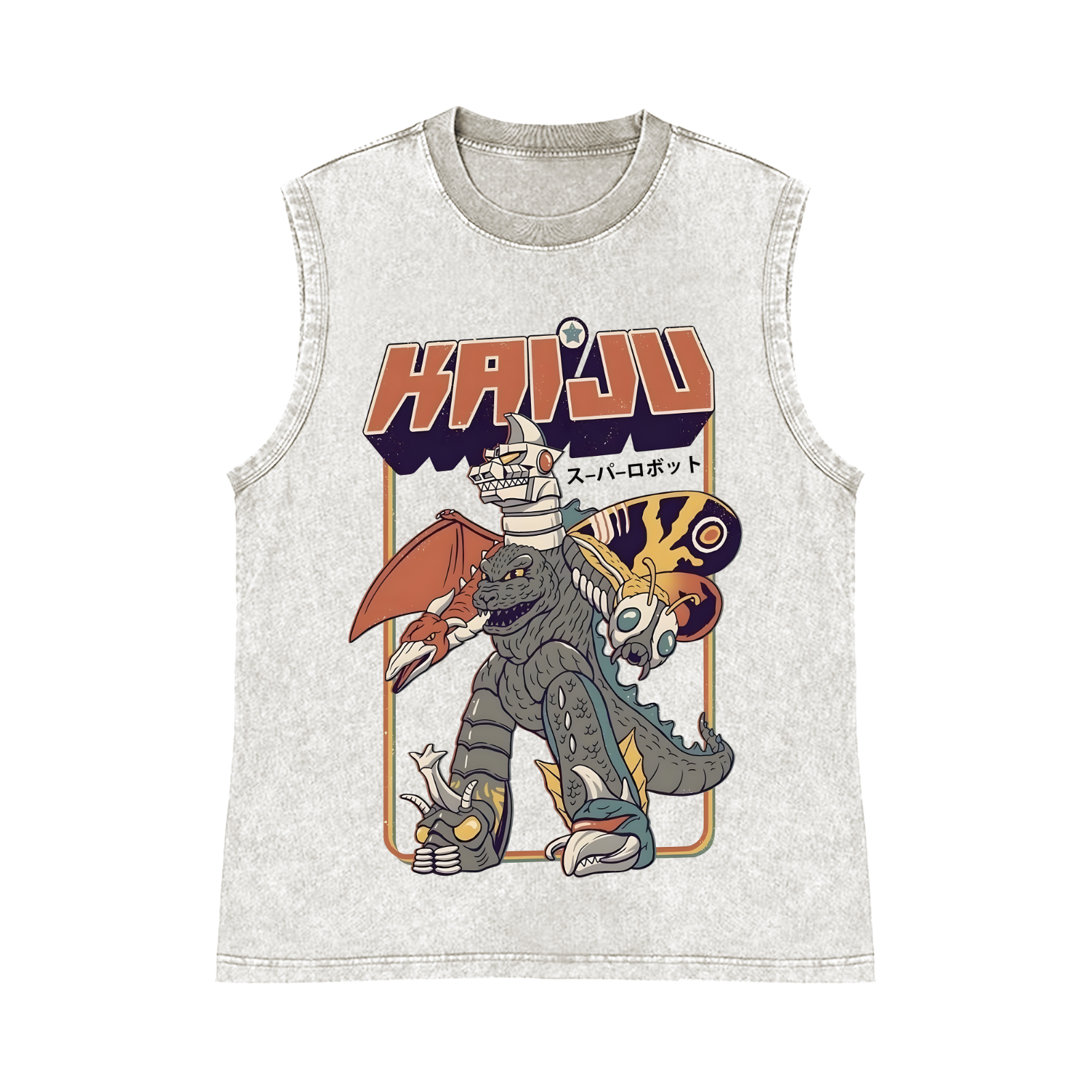 Kaiju Monster Pure Cotton Wash-Dyed Sleeveless Tank Top