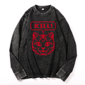 Cat Vintage Cotton Wash Crewneck Long-Sleeve T-Shirt
