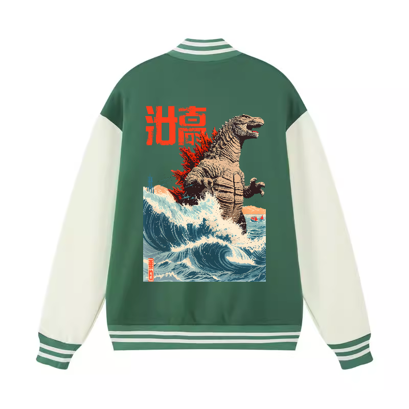 Kaiju Wave Vintage Cotton Varsity Jacket