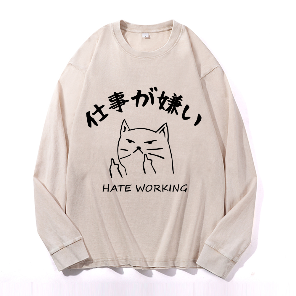 Vintage Cotton Wash Crewneck Long-Sleeve T-Shirt