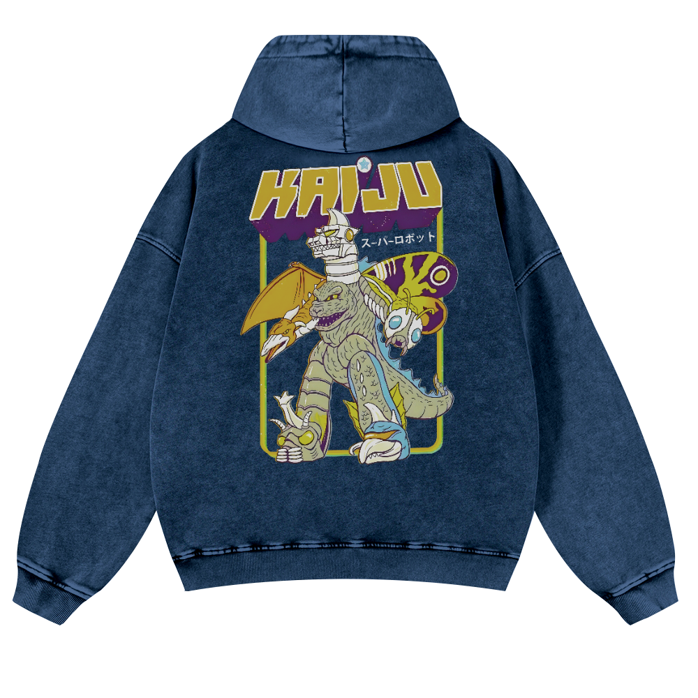 Kaiju Monster Vintage Washed Cotton Back Art Hoodie