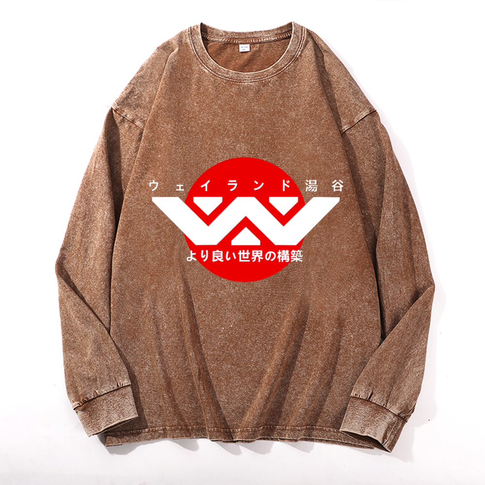 Vintage Cotton Wash Crewneck Long-Sleeve T-Shirt