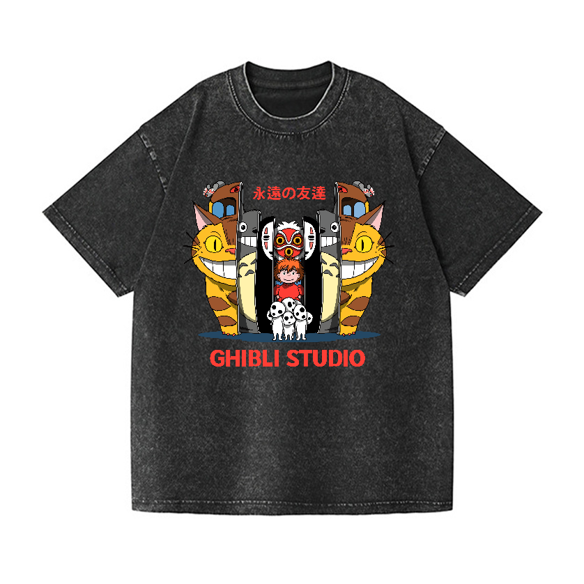 Ghibli Totoro No Face Kaonashi Anime Vintage Wash Japanese Design T-Shirt