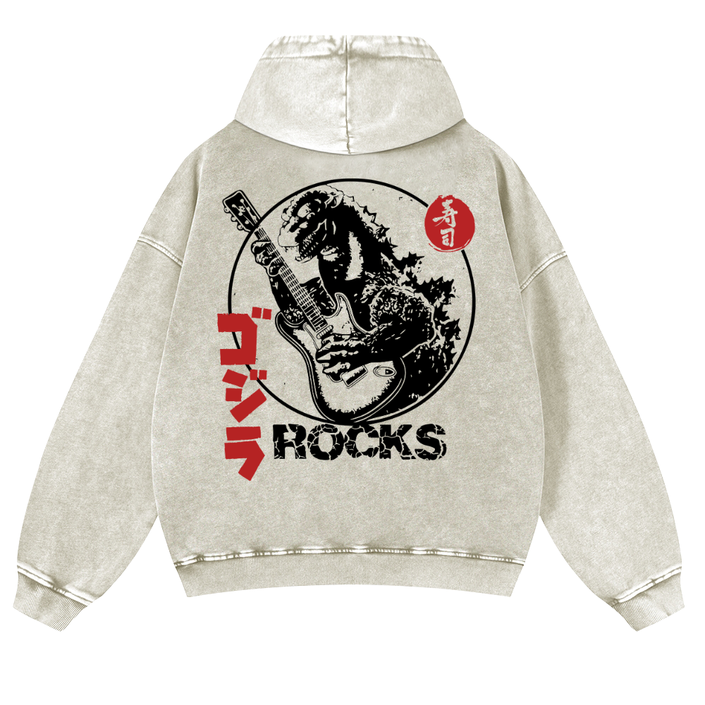 Rock Kaiju Vintage Washed Cotton Back Art Hoodie