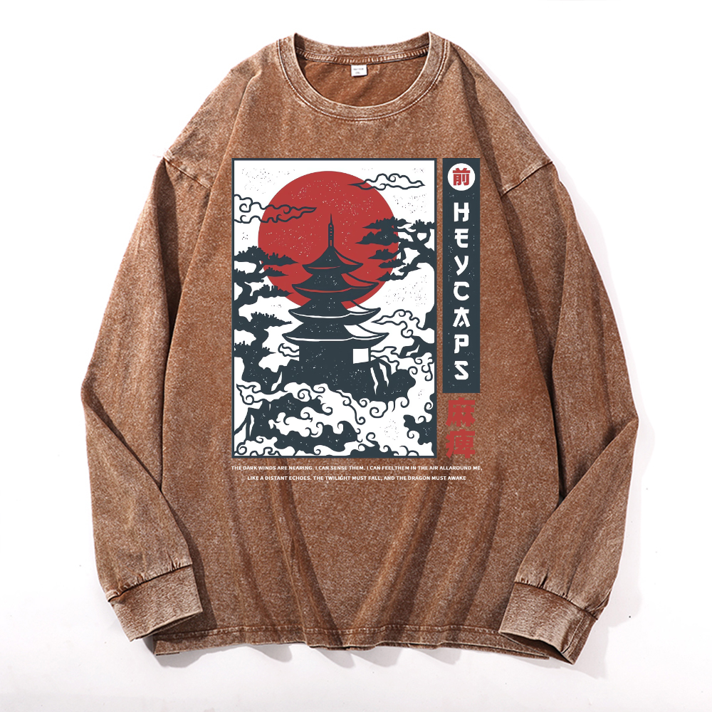 Vintage Cotton Wash Crewneck Long-Sleeve T-Shirt