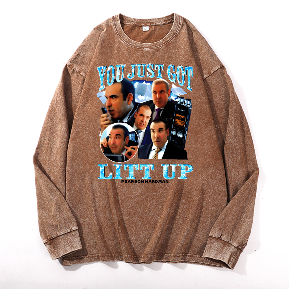 You Just Got Litt Up Vintage Cotton Wash Long-sleeve T-shirt