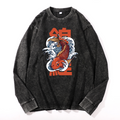 Koi Fish Vintage Cotton Wash Crewneck Long-Sleeve T-Shirt