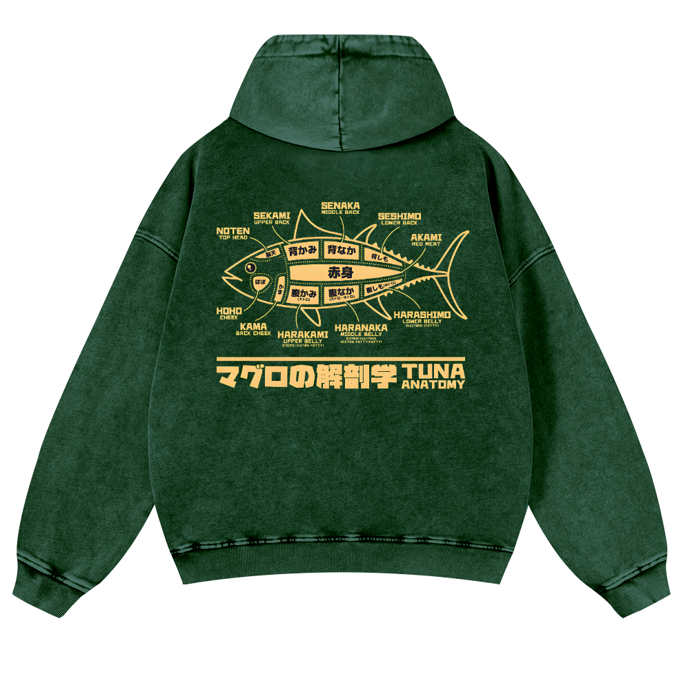Fish Vintage Washed Cotton Back Art Hoodie