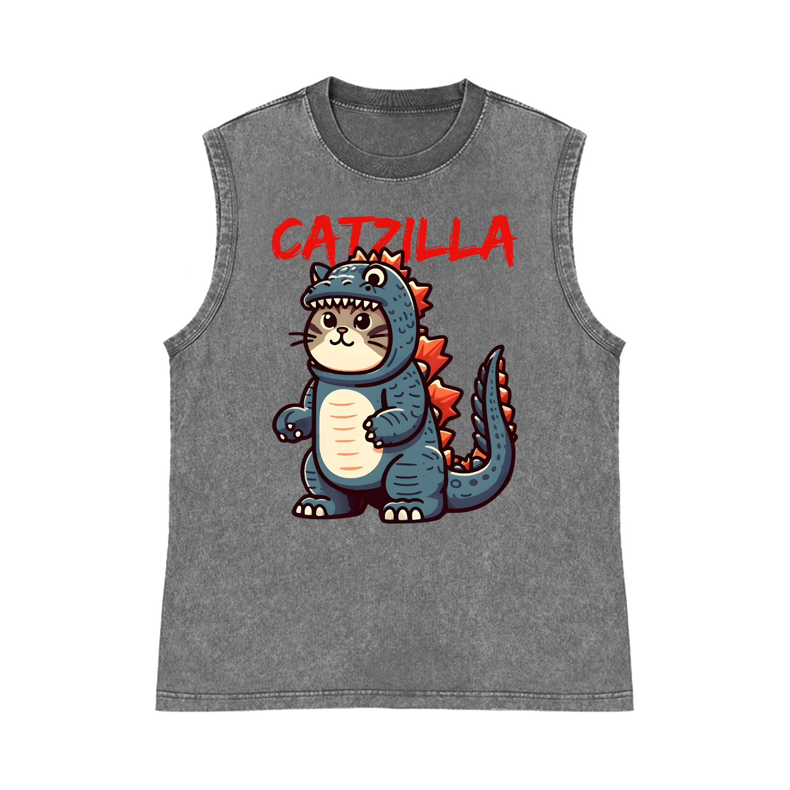 Catzilla Cat Kaiju Pure Cotton Wash-Dyed Sleeveless Tank Top