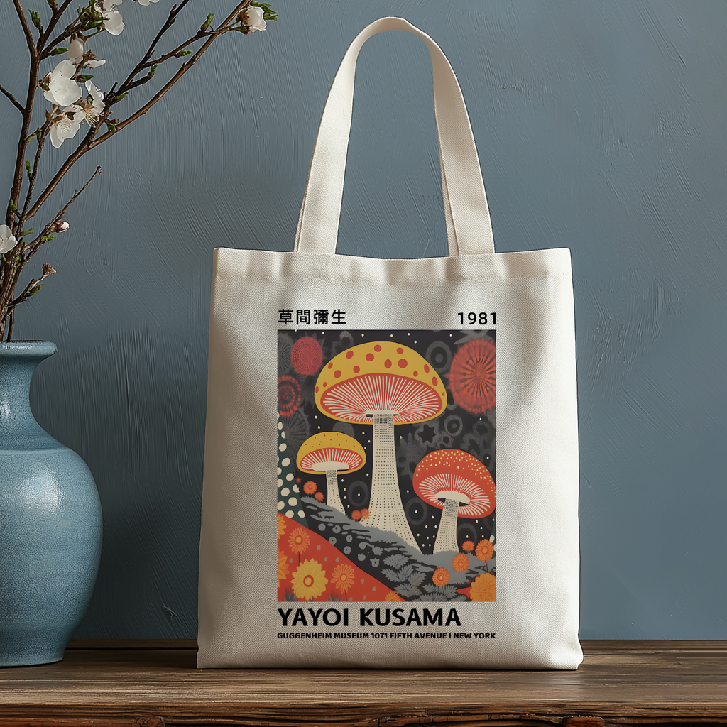 Yayoi Kusama Mushroom Japanese Style Canvas Tote Bag