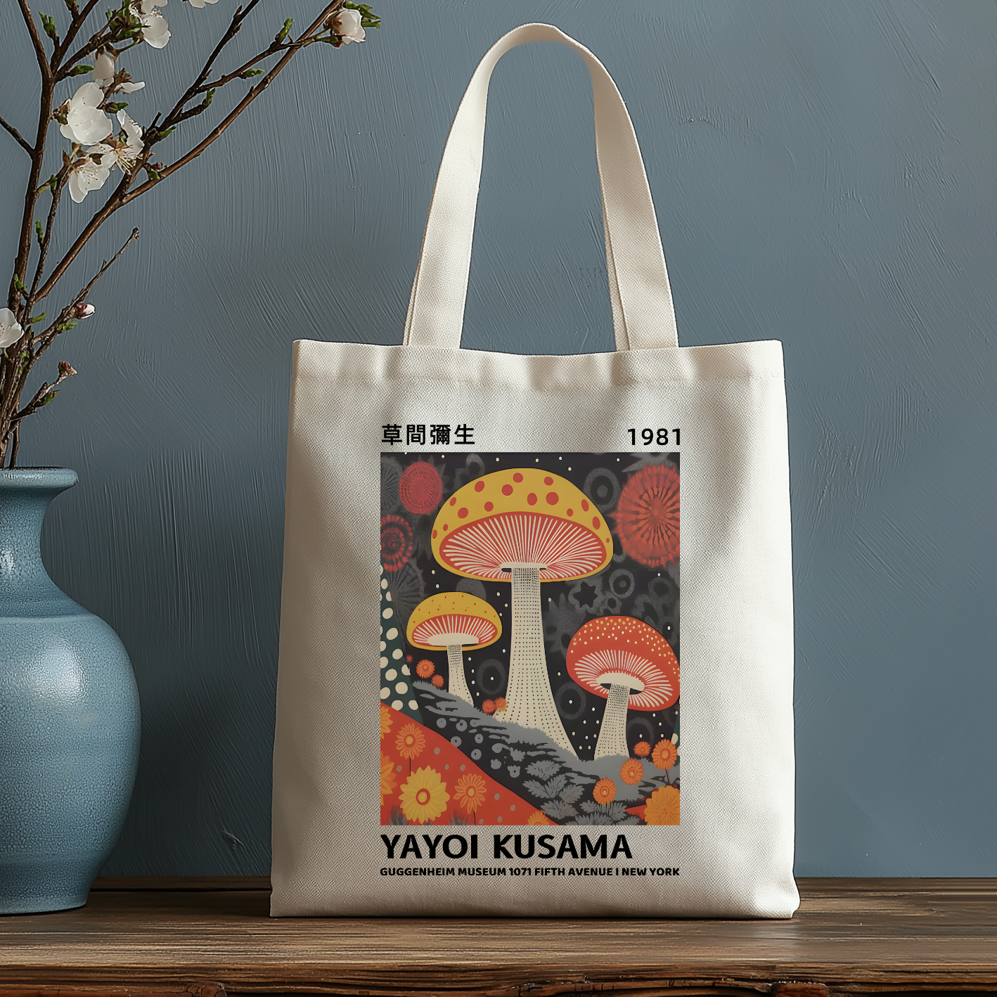 Yayoi Kusama Mushroom Japanese Style Canvas Tote Bag