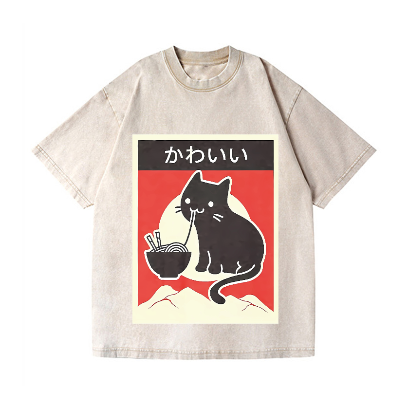 Ramen Cat Vintage Wash Japanese Design T-Shirt