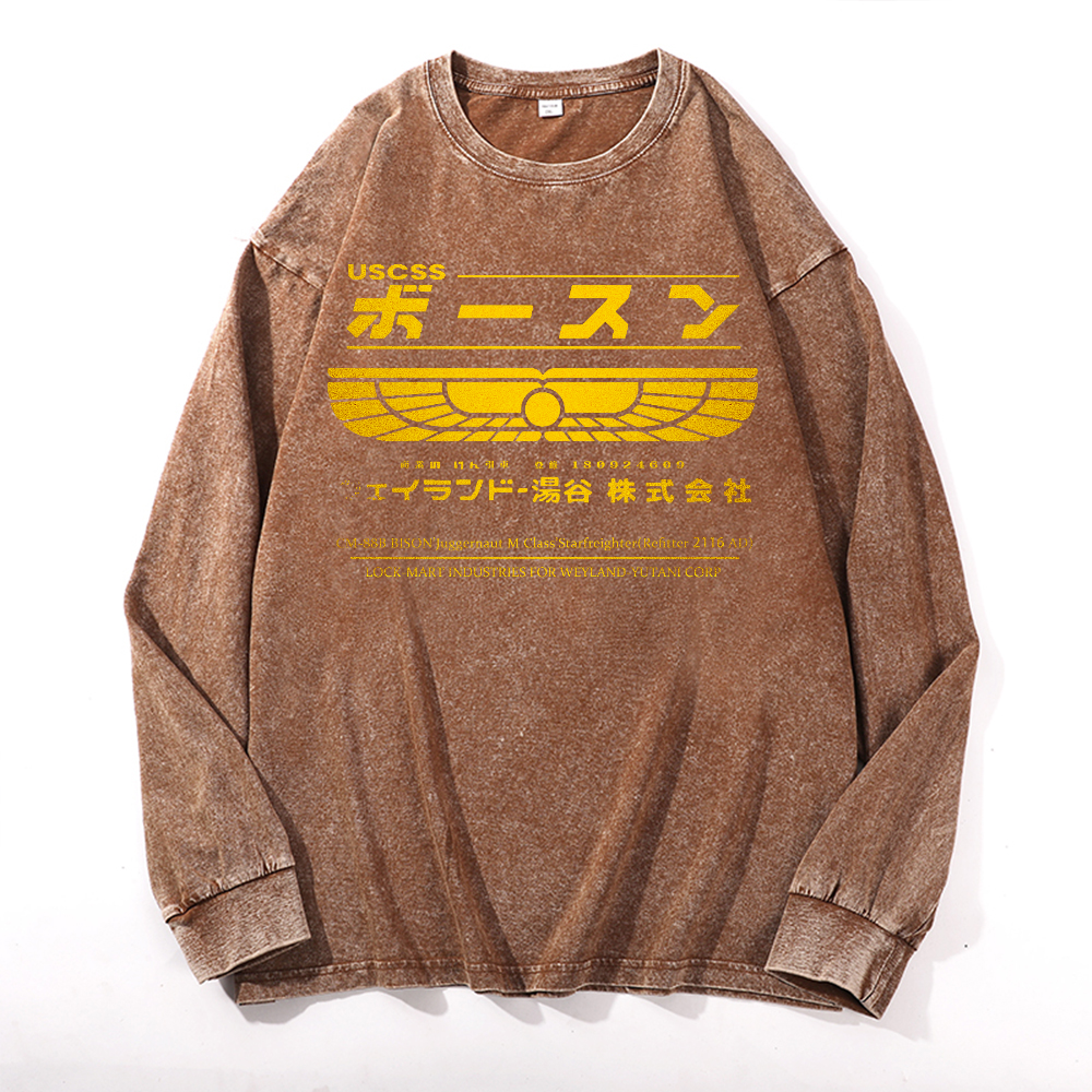 Weyland Yutani  Vintage Cotton Wash Crewneck Long-Sleeve T-Shirt