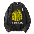 Yayoi Kusama Pumpkin Vintage Cotton Wash Crewneck Long-Sleeve T-Shirt