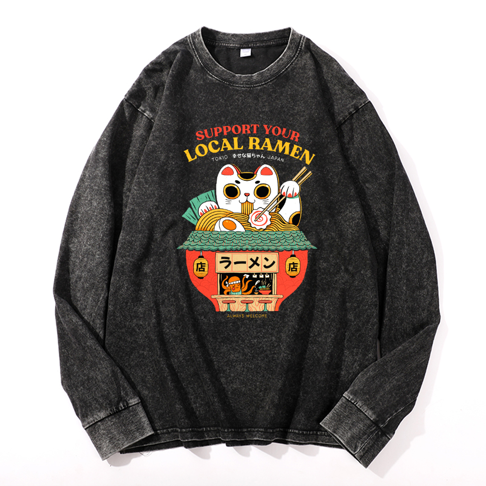 Vintage Cotton Wash Crewneck Long-Sleeve T-Shirt