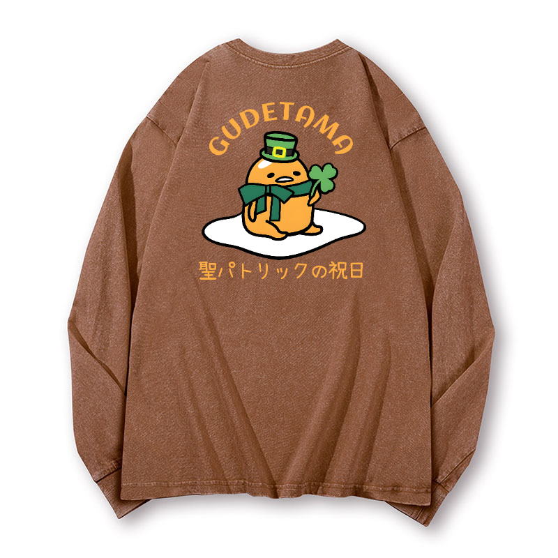 Egg Saint Patrick Vintage Washed Cotton Back Art Long-sleeve T-shirt