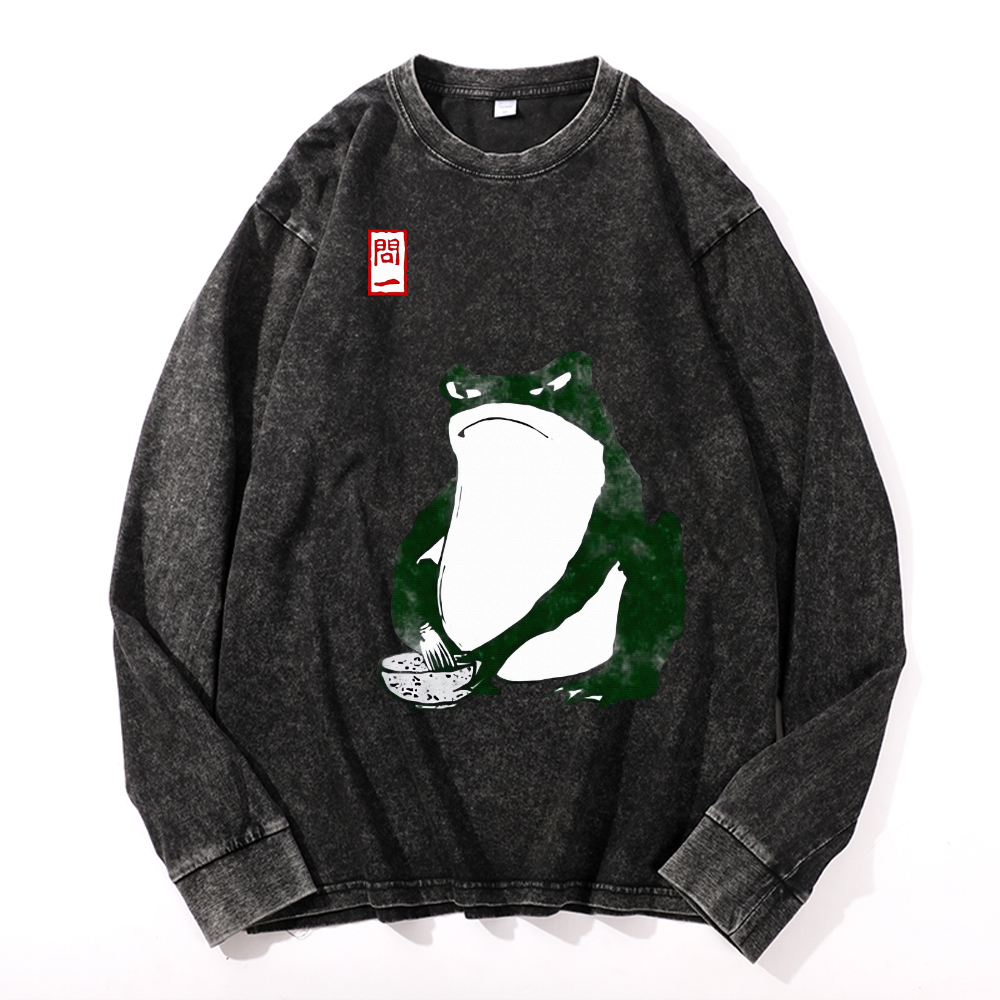 Frog Vintage Cotton Wash Crewneck Long-Sleeve T-Shirt