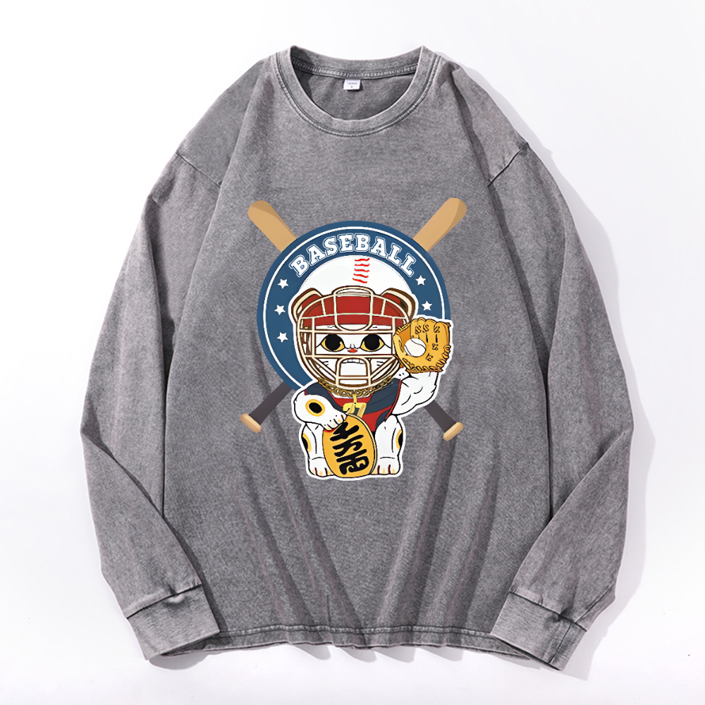 Vintage Cotton Wash Crewneck Long-Sleeve T-Shirt