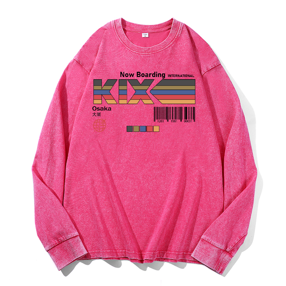 Kansai International Airport Vintage Cotton Wash Crewneck Long-Sleeve T-Shirt