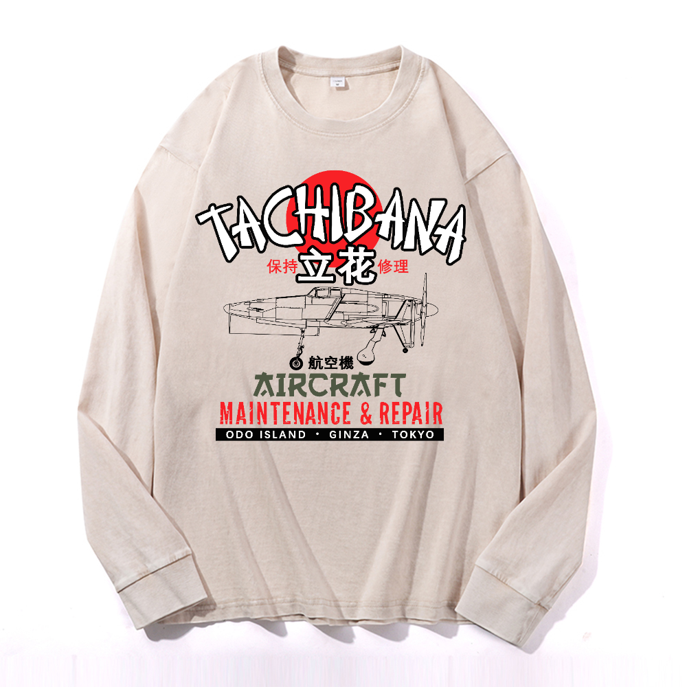 Tachibana Aircraft Vintage Cotton Wash Long-sleeve T-shirt