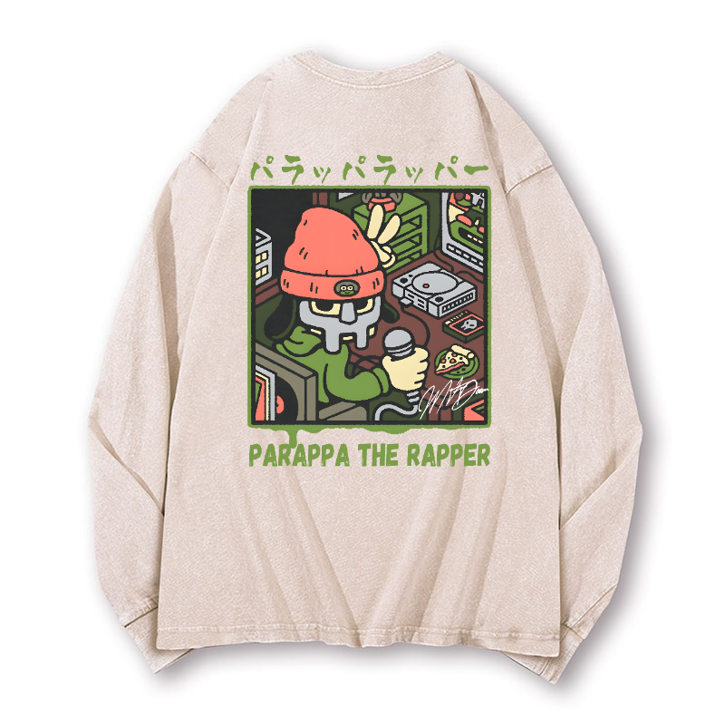 PaRappa the Rapper Vintage Washed Cotton Back Art Long-sleeve T-shirt