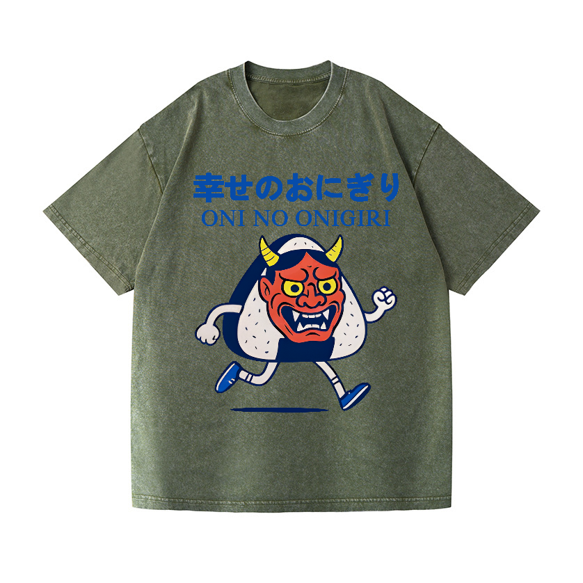 Oni Ghost Onigiri Vintage Wash Japanese Design T-Shirt