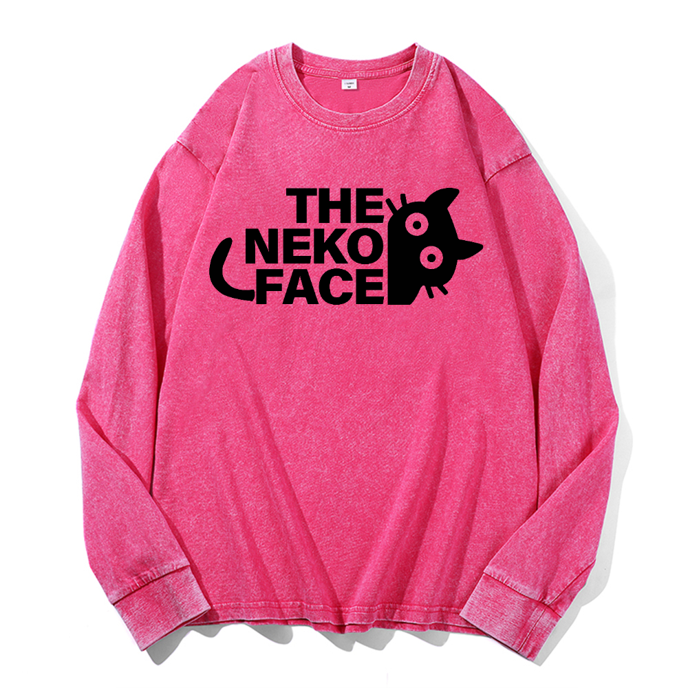 The Neko Face Vintage Cotton Wash Long-sleeve T-shirt