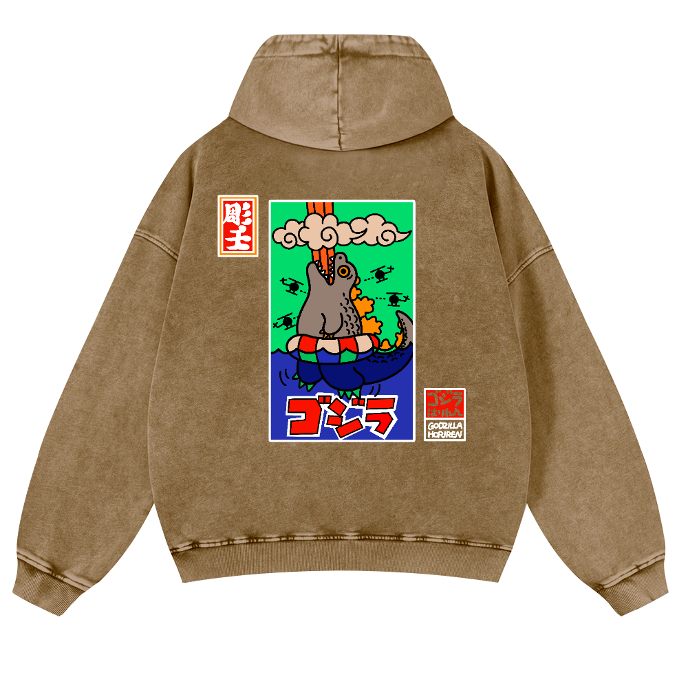 Kaiju Vintage Washed Cotton Back Art Hoodie
