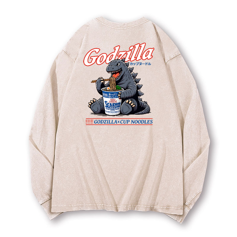Cup Noodles Kaiju Vintage Washed Cotton Back Art Long-sleeve T-shirt